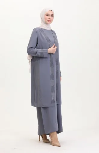 Ensemble Deux Pièces Robe Gilet Grande Taille 6140-04 Gris 6140-04