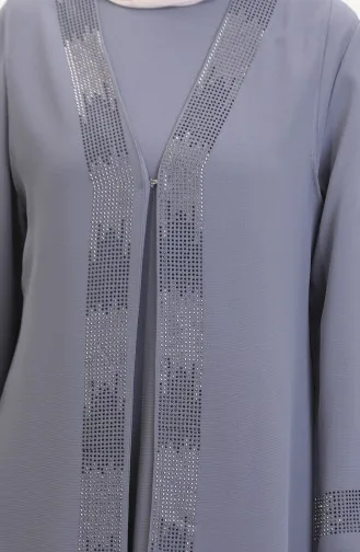 Ensemble Deux Pièces Robe Gilet Grande Taille 6140-04 Gris 6140-04