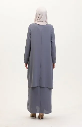 Ensemble Deux Pièces Robe Gilet Grande Taille 6140-04 Gris 6140-04