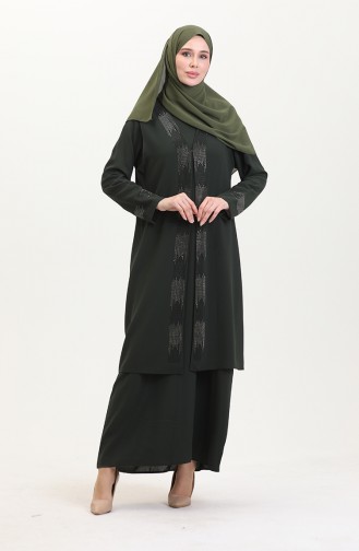 Ensemble Deux Pièces Robe Gilet Grande Taille 6140-06 Khaki 6140-06