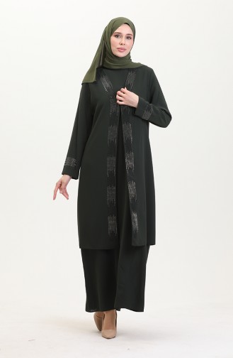 Ensemble Deux Pièces Robe Gilet Grande Taille 6140-06 Khaki 6140-06