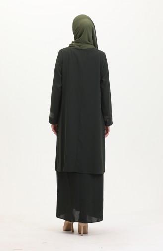Ensemble Deux Pièces Robe Gilet Grande Taille 6140-06 Khaki 6140-06