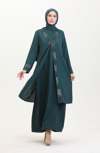 Ensemble Deux Pièces Robe Gilet Grande Taille 6140-07 Vert Emeraude 6140-07