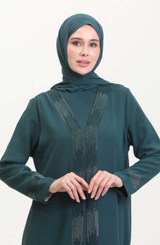 Ensemble Deux Pièces Robe Gilet Grande Taille 6140-07 Vert Emeraude 6140-07