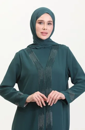 Ensemble Deux Pièces Robe Gilet Grande Taille 6140-07 Vert Emeraude 6140-07