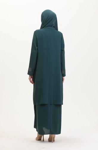 Ensemble Deux Pièces Robe Gilet Grande Taille 6140-07 Vert Emeraude 6140-07