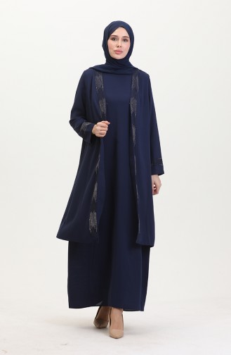 Ensemble Deux Pièces Robe Gilet Grande Taille 6140-08 Bleu Marine 6140-08