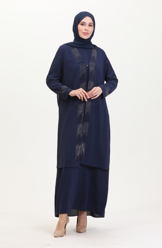 Ensemble Deux Pièces Robe Gilet Grande Taille 6140-08 Bleu Marine 6140-08