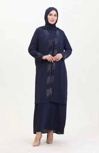 Ensemble Deux Pièces Robe Gilet Grande Taille 6140-08 Bleu Marine 6140-08