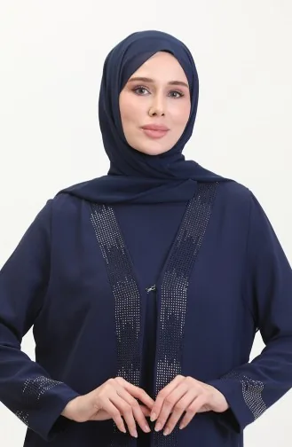 Ensemble Deux Pièces Robe Gilet Grande Taille 6140-08 Bleu Marine 6140-08