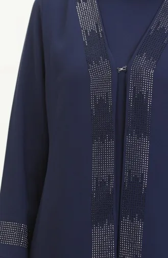 Ensemble Deux Pièces Robe Gilet Grande Taille 6140-08 Bleu Marine 6140-08