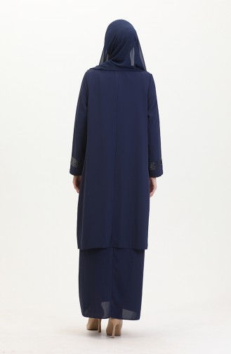 Ensemble Deux Pièces Robe Gilet Grande Taille 6140-08 Bleu Marine 6140-08