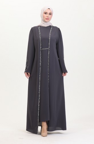 Ensemble Deux Pièces Robe Gilet Pierre Grande Taille 6216-01 Gris 6216-01