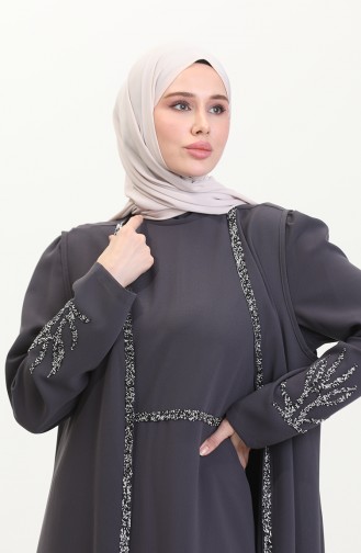 Ensemble Deux Pièces Robe Gilet Pierre Grande Taille 6216-01 Gris 6216-01