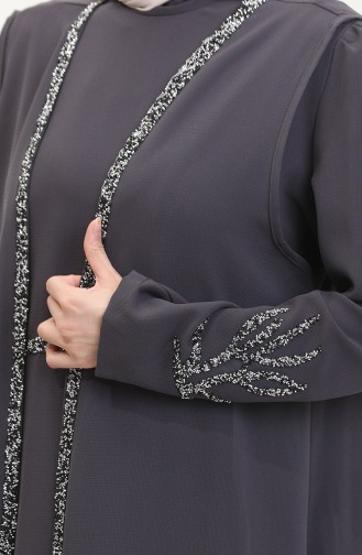 Ensemble Deux Pièces Robe Gilet Pierre Grande Taille 6216-01 Gris 6216-01