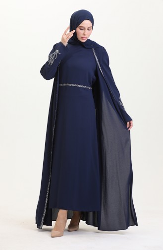 Plus Size Stoned Dress Vest Two Piece Suit 6216-03 Navy Blue 6216-03