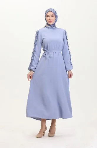 Schlichtes Kleid Mit Rüschenärmeln 2002-14 Blau 2002-14