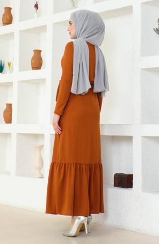 Pleated Belted Abaya 0703-11 Tan 0703-11