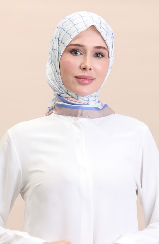 Écharpe En Coton Doux 19091-11 Blanc Bleu Denim 19091-11