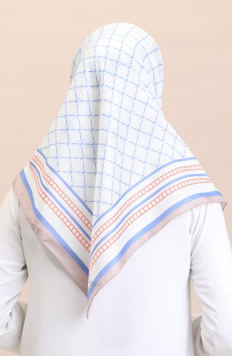 Écharpe En Coton Doux 19091-11 Blanc Bleu Denim 19091-11