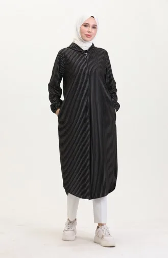 Striped Zippered Coat 7275-01 Black 7275-01