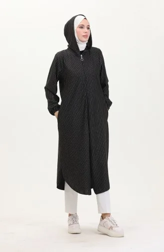 Striped Zippered Coat 7275-01 Black 7275-01