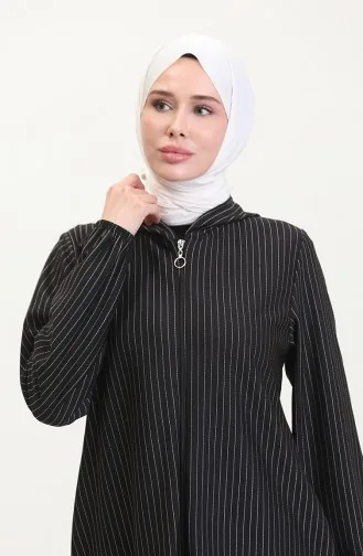 Striped Zippered Coat 7275-01 Black 7275-01