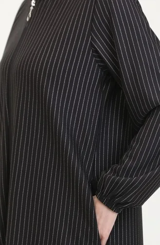Striped Zippered Coat 7275-01 Black 7275-01