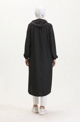 Striped Zippered Coat 7275-01 Black 7275-01