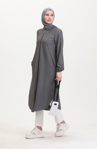 Striped Zippered Coat 7275-02 Gray 7275-02