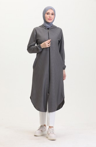 Striped Zippered Coat 7275-02 Gray 7275-02