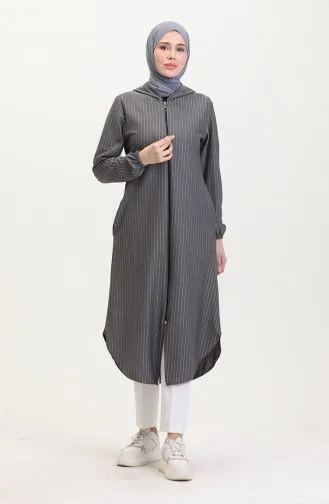 Gestreifte Kappe Mit Reißverschluss 7275-02 Grau 7275-02