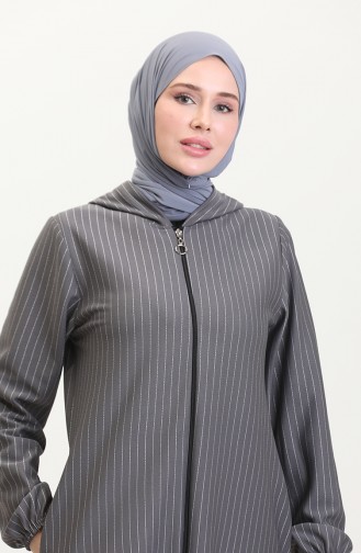 Striped Zippered Coat 7275-02 Gray 7275-02