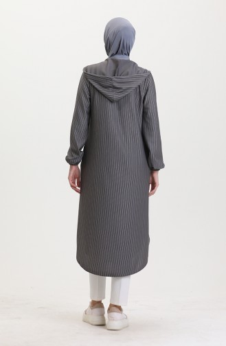 Striped Zippered Coat 7275-02 Gray 7275-02