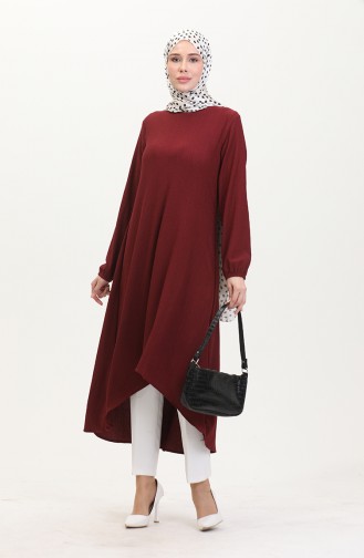 Crepe Fabric Asymmetric Cut Long Tunic 1034-07 Claret Red 1034-07