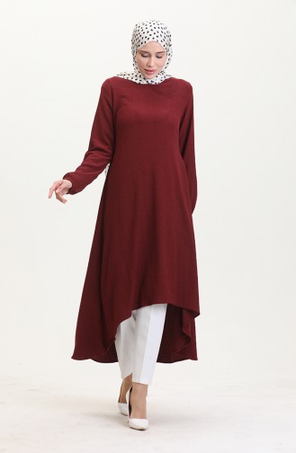 Crepe Fabric Asymmetric Cut Long Tunic 1034-07 Claret Red 1034-07