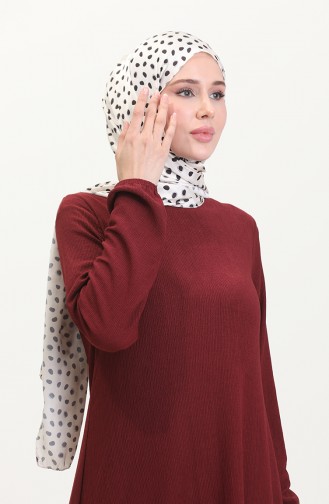 Crepe Fabric Asymmetric Cut Long Tunic 1034-07 Claret Red 1034-07