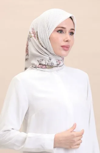 Desenli Eşarp Flover-01 Krem Kahverengi