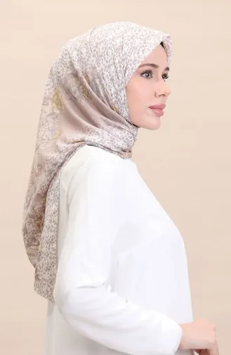 Desenli Eşarp Flover-05 Krem Vizon