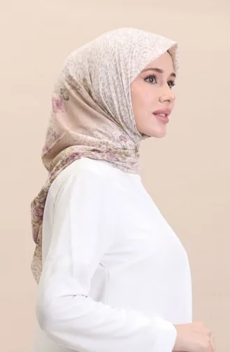 Desenli Eşarp Flover-07 Krem Yeşil