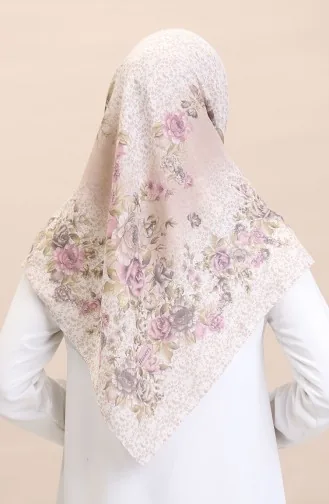 Desenli Eşarp Flover-07 Krem Yeşil