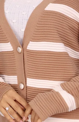 Fitilli Çizgili Triko Hırka 3090-01 Vizon