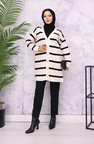 Ribbed Striped Knit Cardigan 3090-02 Stone 3090-02
