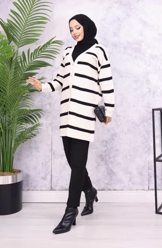 Ribbed Striped Knit Cardigan 3090-02 Stone 3090-02