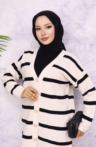 Ribbed Striped Knit Cardigan 3090-02 Stone 3090-02