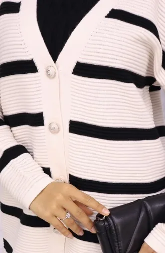 Ribbed Striped Knit Cardigan 3090-02 Stone 3090-02
