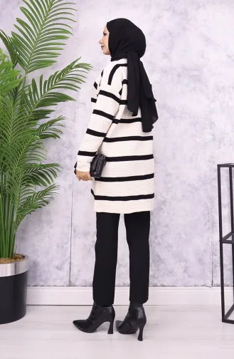 Ribbed Striped Knit Cardigan 3090-02 Stone 3090-02