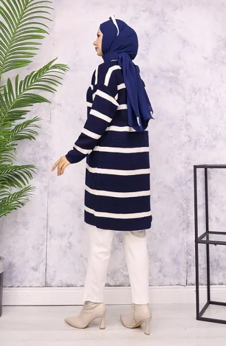 Fitilli Çizgili Triko Hırka 3090-04 Lacivert