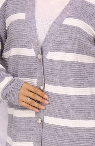 Gerippte Strickjacke Mit Streifen 3090-05 Grau 3090-05