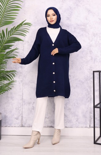 Knopfdetaillierter Cord-Cardigan 3091-01 Marineblau 3091-01